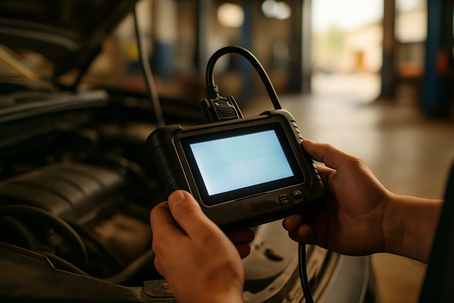 Engine diagnostic scanner in use